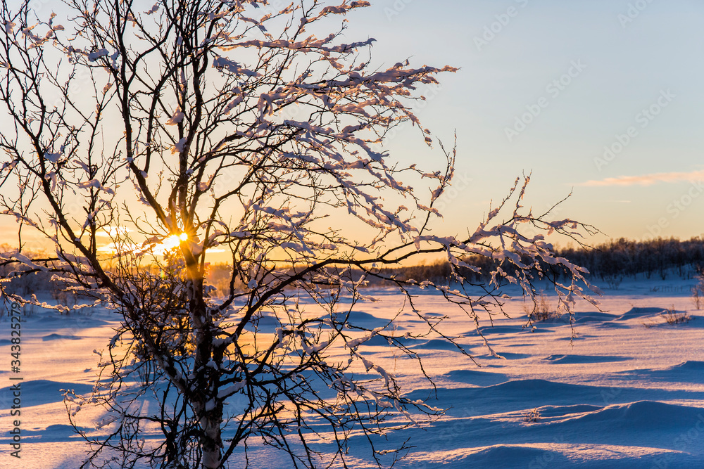 Winter sunset in Nuorgam, Lapland, Finland