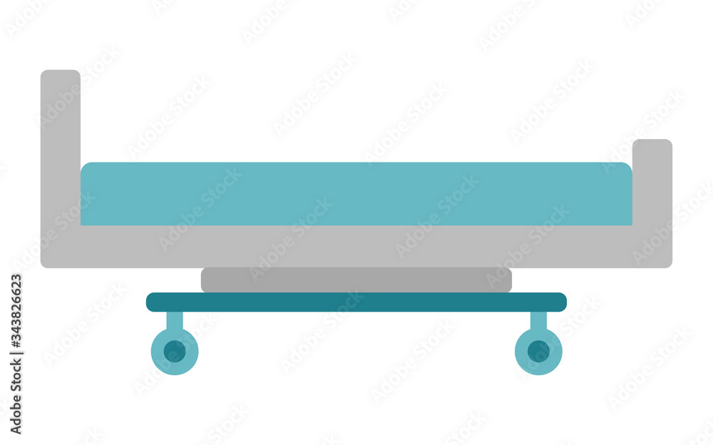 Grey simple hospital bed with a green mattress. Grey simple hospital bed with a green mattress.