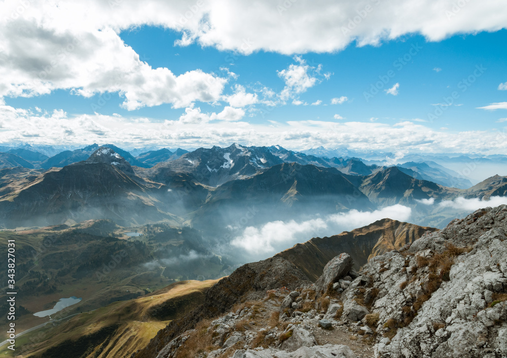 Mountain view with clouds, landscape in the alps, Widderstein, Austria, Europe