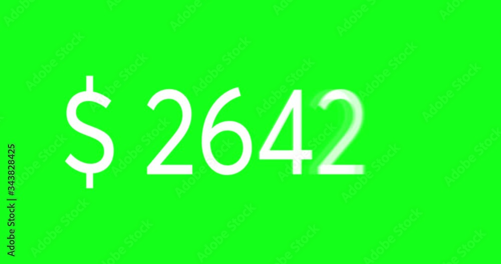 Animation of the dollar amount value from zero to ten thousand on a green background Animation of the dollar amount value from zero to ten thousand on a green background