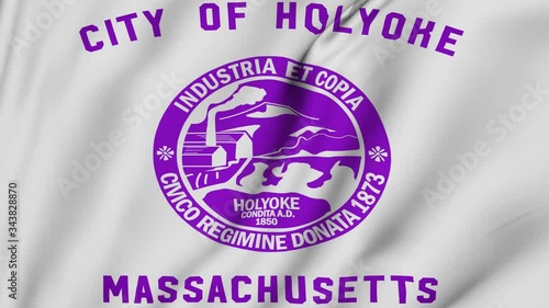 Holyoke city of Massachusetts flag is waving 3D animation. Holyoke city of Massachusetts state flag waving in the wind. Holyoke city flag seamless loop animation. 4K photo