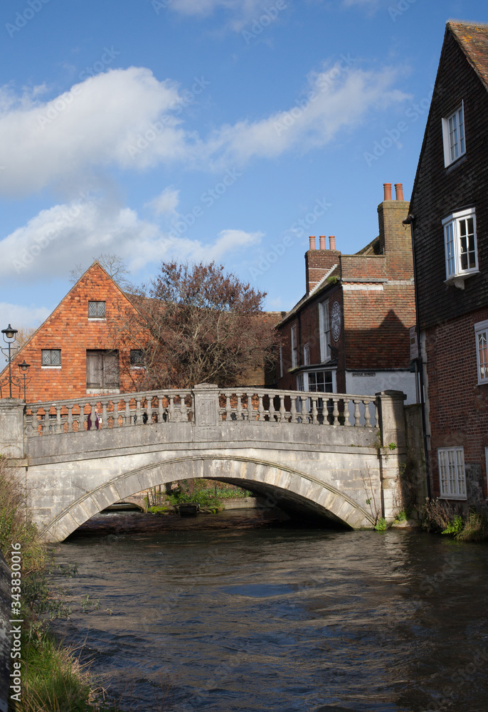 An old bridge over the river in Winchester, Hampshire, UK