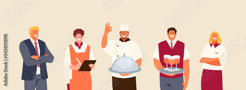 Restaurant staff set. Manager, cook, waiter sommelier employees vector