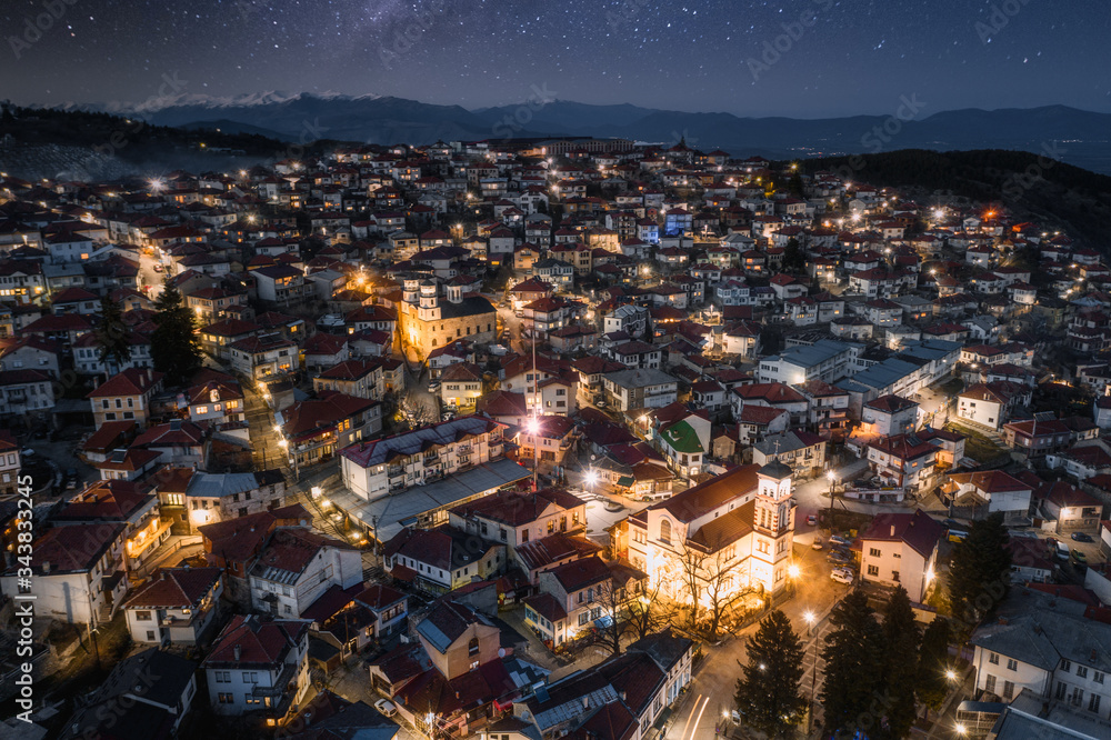 Aerial view of Krushevo at night, North Macedonia