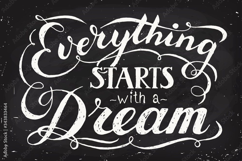 Everything starts with a dream motivational poster in vintage style