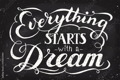 Everything starts with a dream motivational poster in vintage style