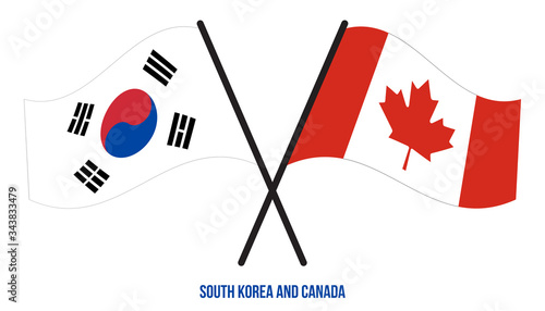 South Korea and Canada Flags Crossed And Waving Flat Style. Official Proportion. Correct Colors