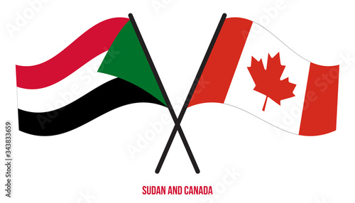Sudan and Canada Flags Crossed And Waving Flat Style. Official Proportion. Correct Colors