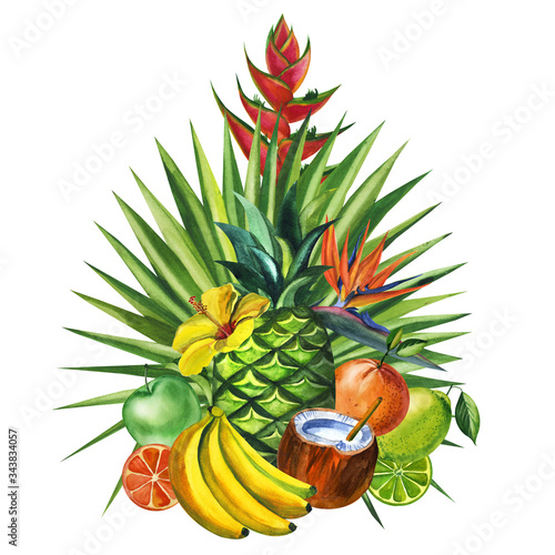 Watercolor seamless floral pattern with fruts hand drawing decorative background. Hand drawn watercolor illustration. Print for textile, cloth, wallpaper, scrapbooking