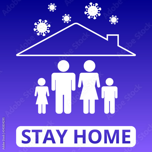 Stay at home! Stay home, stay safe. Be safe from coronavirus infection COVID-19. Virus warning poster design. Motivational banner about the outbreak of coronavirus COVID-19.