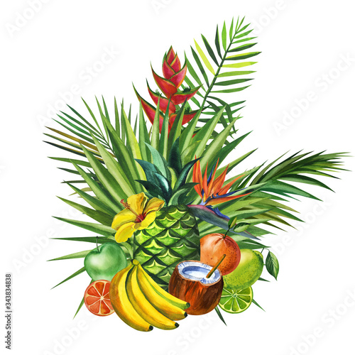 Watercolor seamless floral pattern with fruts hand drawing decorative background. Hand drawn watercolor illustration. Print for textile, cloth, wallpaper, scrapbooking