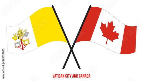 Vatican City and Canada Flags Crossed And Waving Flat Style. Official Proportion. Correct Colors