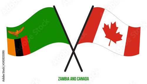Zambia and Canada Flags Crossed And Waving Flat Style. Official Proportion. Correct Colors