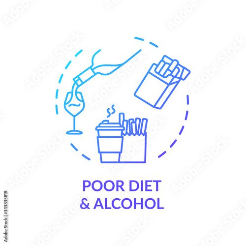 Poor diet and alcohol concept icon