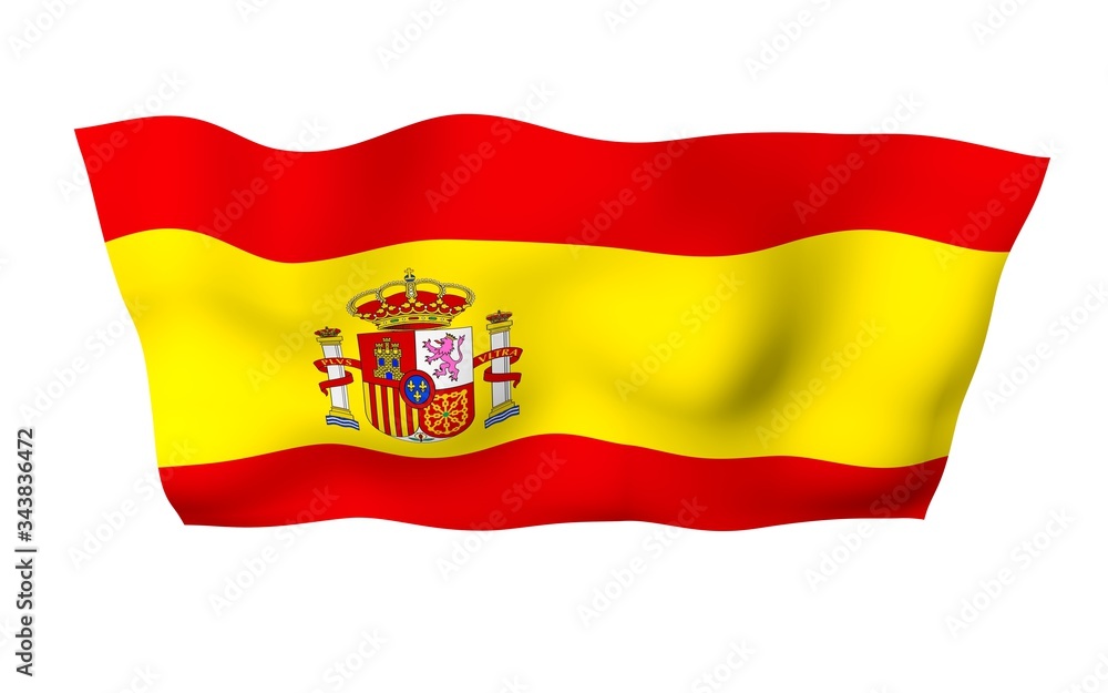 Obraz premium The flag of Spain. Official state symbol of the Kingdom of Spain. Concept: web, sports pages, language courses, travelling, design elements. 3d illustration