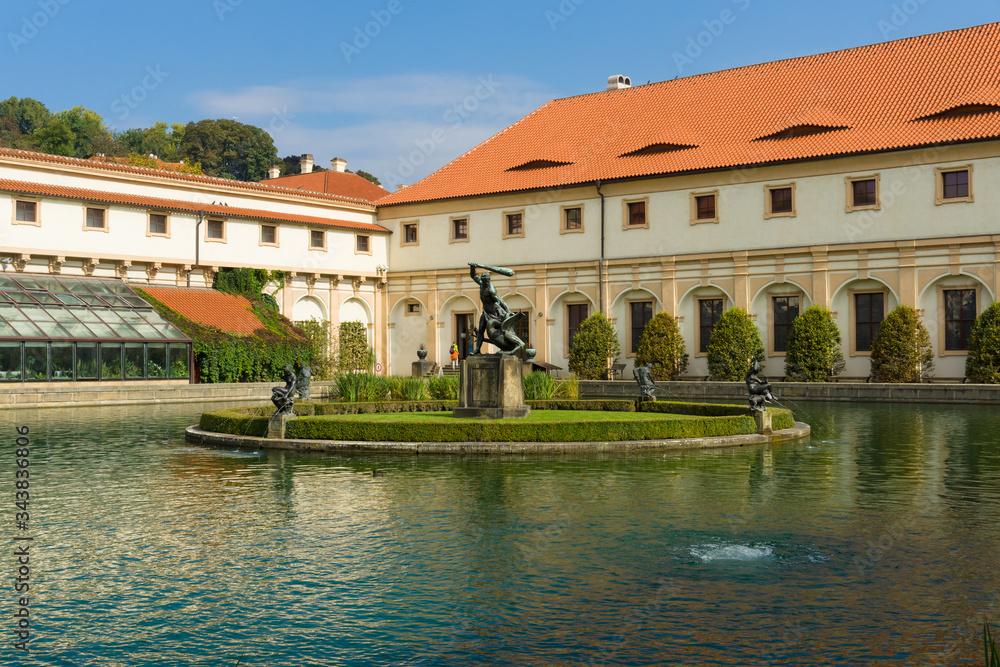 Prague. Chech Republic. Wallenstein Palace and Wallenstein Garden. Wallenstein Palace is a Baroque palace in Mala Strana, currently the home of the Czech Senate.