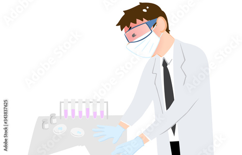 ワクチン開発をする男性のイラスト