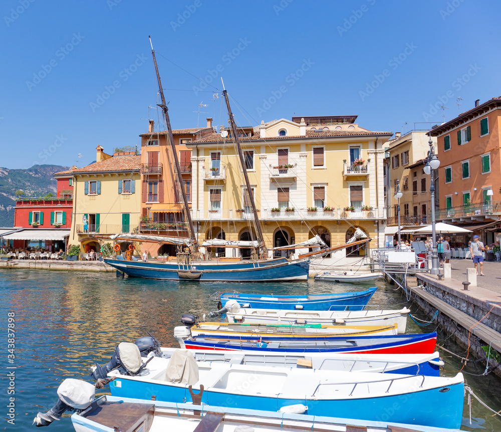28 August 2019. View of old town of Malcesine, Lake Garda, Italy