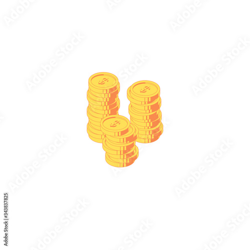 Isometric money heap. Vector illustration of golden and shining coins