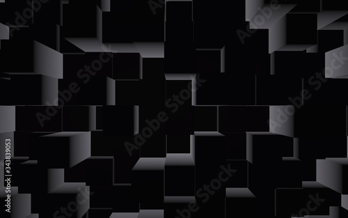 Abstract dark elegant cube geometric background. Chaotically advanced rectangular bars. 3D Rendering, 3D illustration