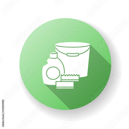 Cleaning supplies green flat design long shadow glyph icon