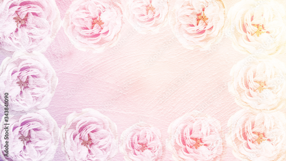 ฺBeautiful pink Roses flower in mulberry paper with pastel tones for background