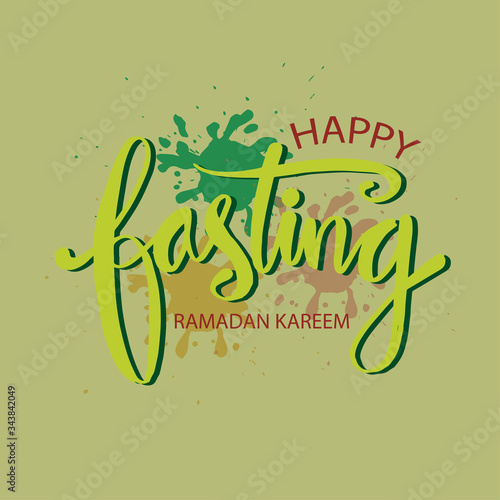 Happy fasting ramadan kareem hand lettering typography greeting card poster.