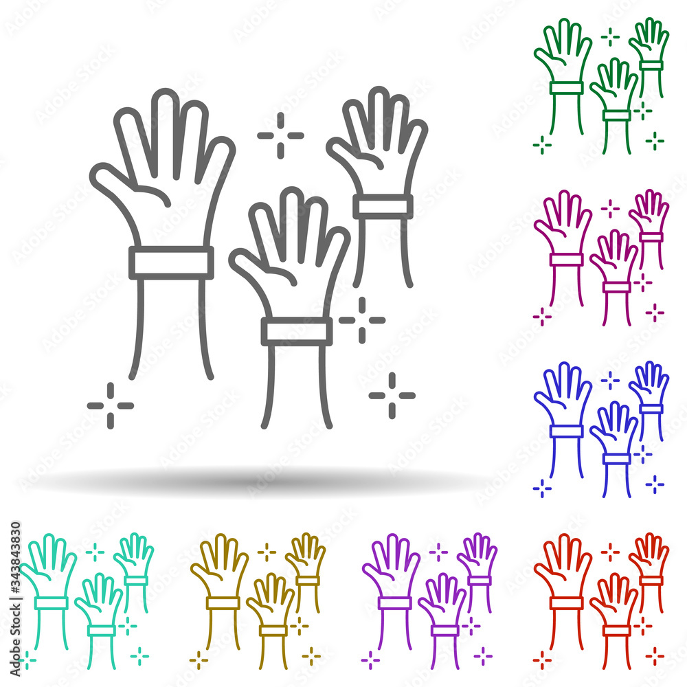 Volunteer hands multi color icon. Simple thin line, outline vector of no gubernamental organization icons for ui and ux, website or mobile application Volunteer hands multi color icon. Simple thin line, outline vector of no gubernamental organization icons for ui and ux, website or mobile application