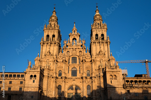 Santiago de Compostela Cathedral, Galicia, Spain. Obradeiro square in Santiago de Compostela The ending point of ancient pilgrim routes, Camino de Santiago or Way of St. James photo