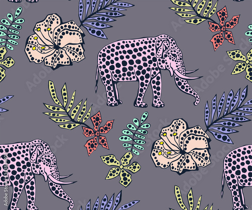 Vector background hand drawn elephant. Hand drawn ink illustration. Modern ornamental decorative background. Vector pattern. Print for textile, cloth, wallpaper, scrapbooking