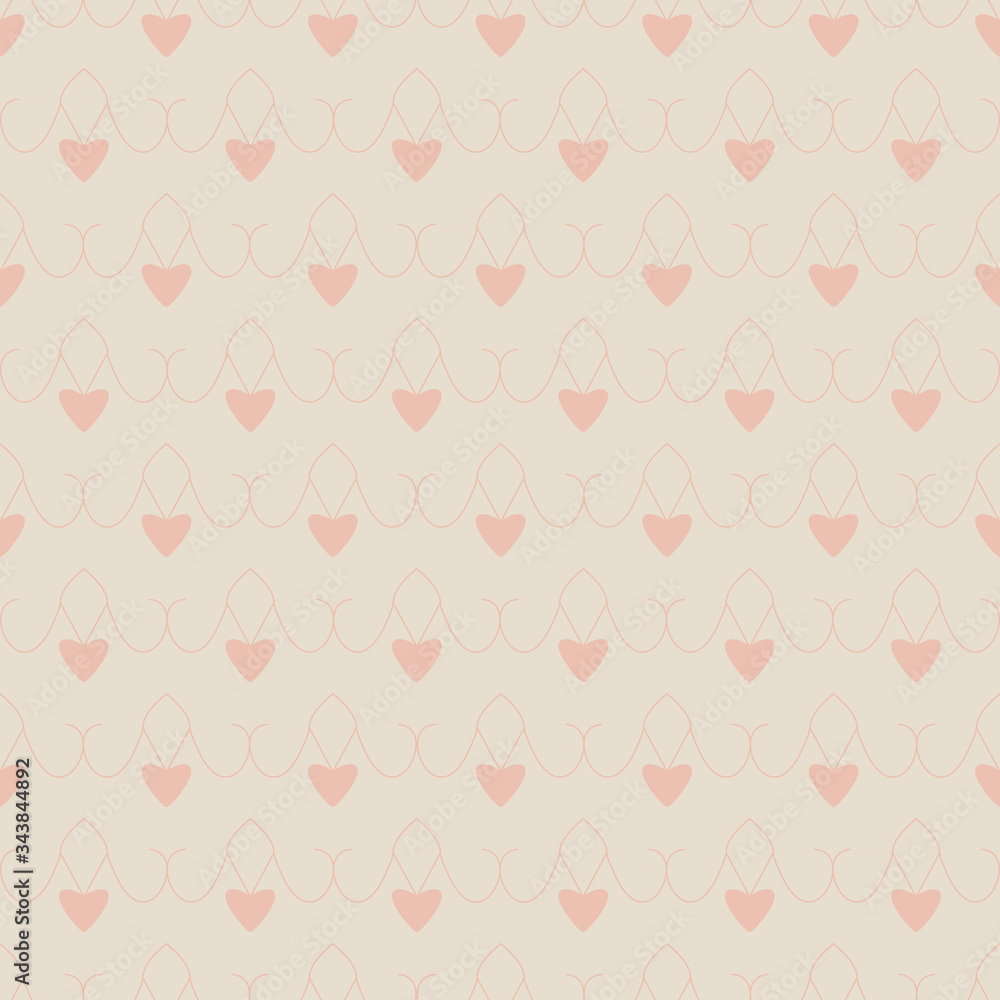 Seamless pattern with little hearts. Cream ivory color and heart color orange . Pastel colors. vector.