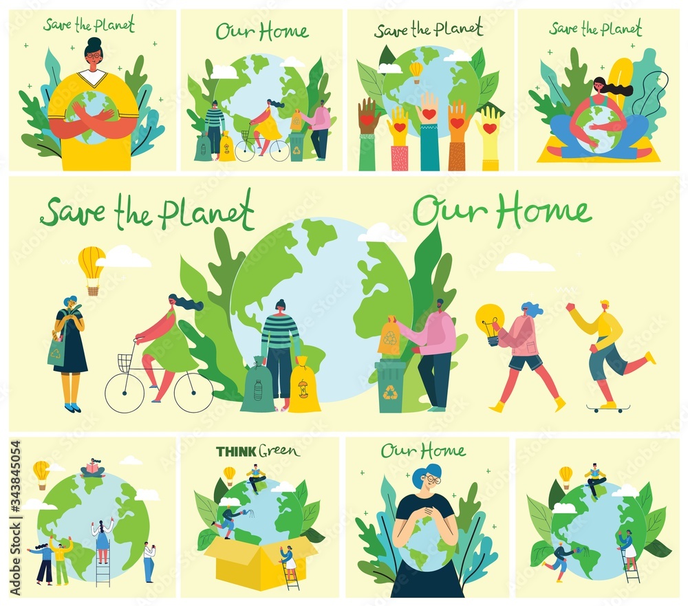Vector illustration ECO background of Concept of green eco energy and quote Save the planet.