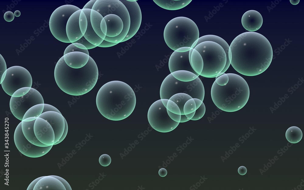 Dark background green mesh bubbles. Wallpaper, texture with bubble. 3D illustration Dark background green mesh bubbles. Wallpaper, texture with bubble. 3D illustration