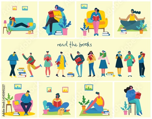 Vector concept illustrations of World Book Day, Reading the books and Book festival in the flat style.