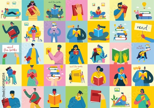 Vector concept illustrations of World Book Day, Reading the books and Book festival in the flat style.
