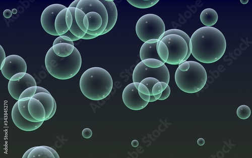 Dark background green mesh bubbles. Wallpaper, texture with bubble. 3D illustration