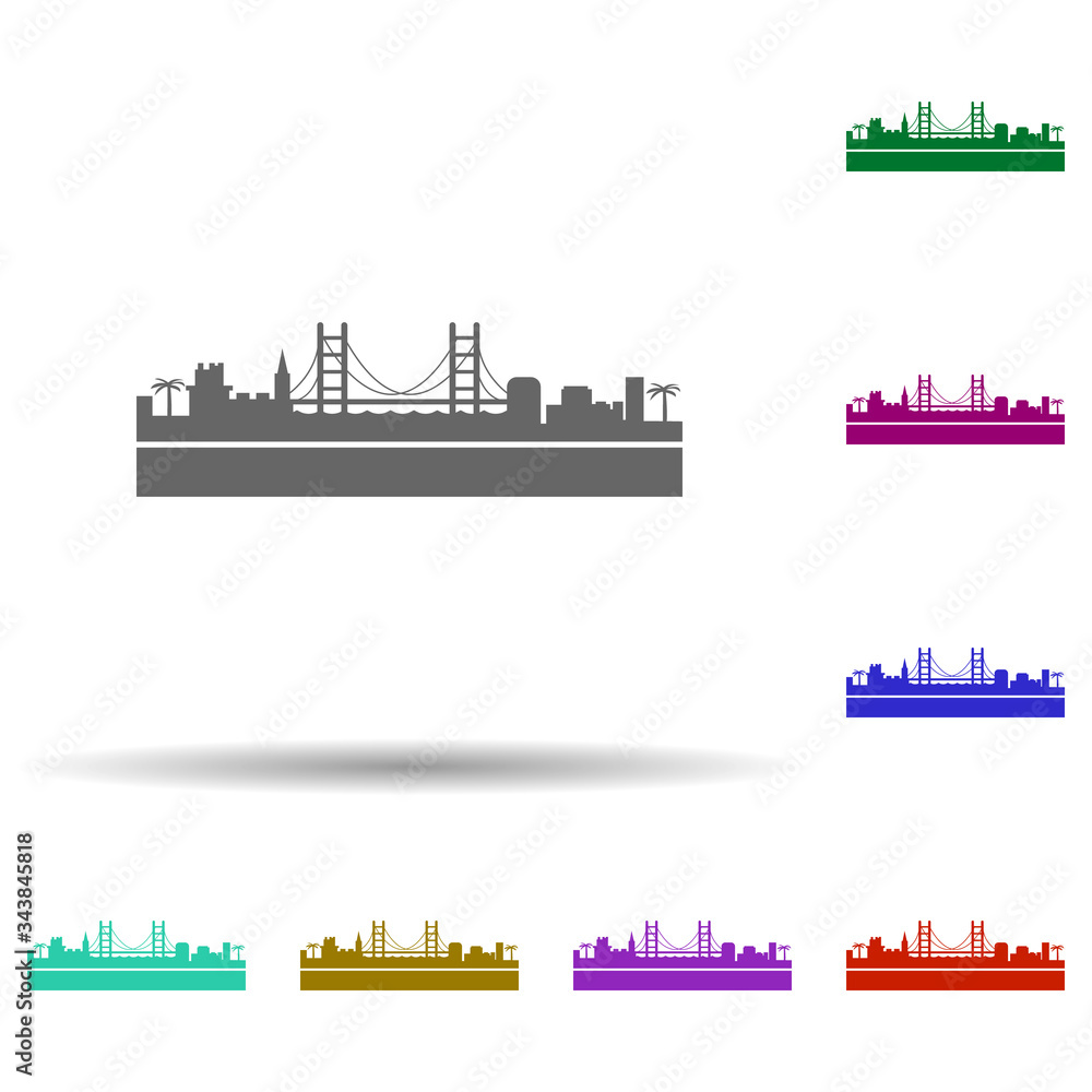 Lisbon detailed skyline multi color icon. Simple glyph, flat vector of cities icons for ui and ux, website or mobile application
