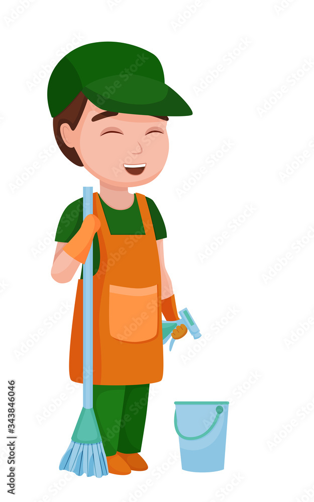 Essential workers cleaning man with groceries. Frontliner works vector illustration for kids. Essential workers cleaning man with groceries. Frontliner works vector illustration for kids.