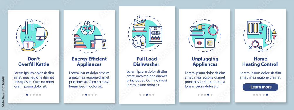 Energy efficiency onboarding mobile app page screen with concepts