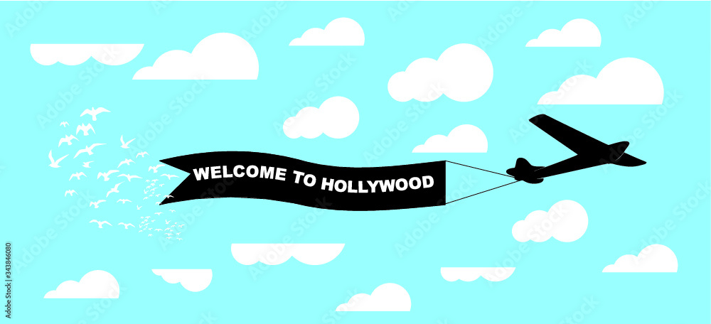 welcome to america on the plane tail banner graphic design vector art