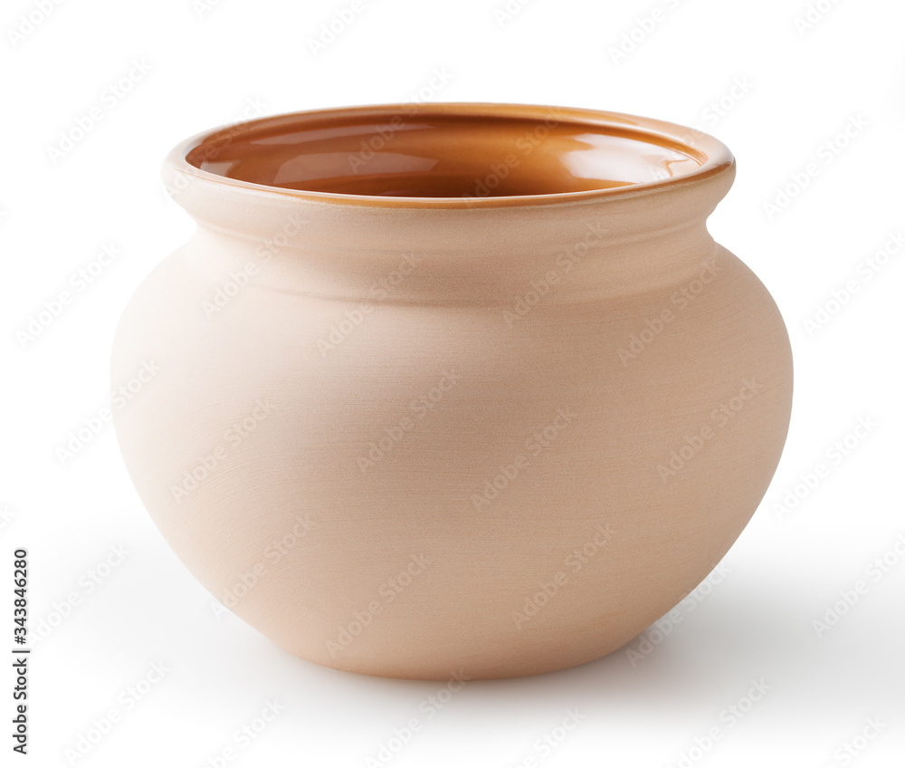 Clay pot isolated on white background with clipping path