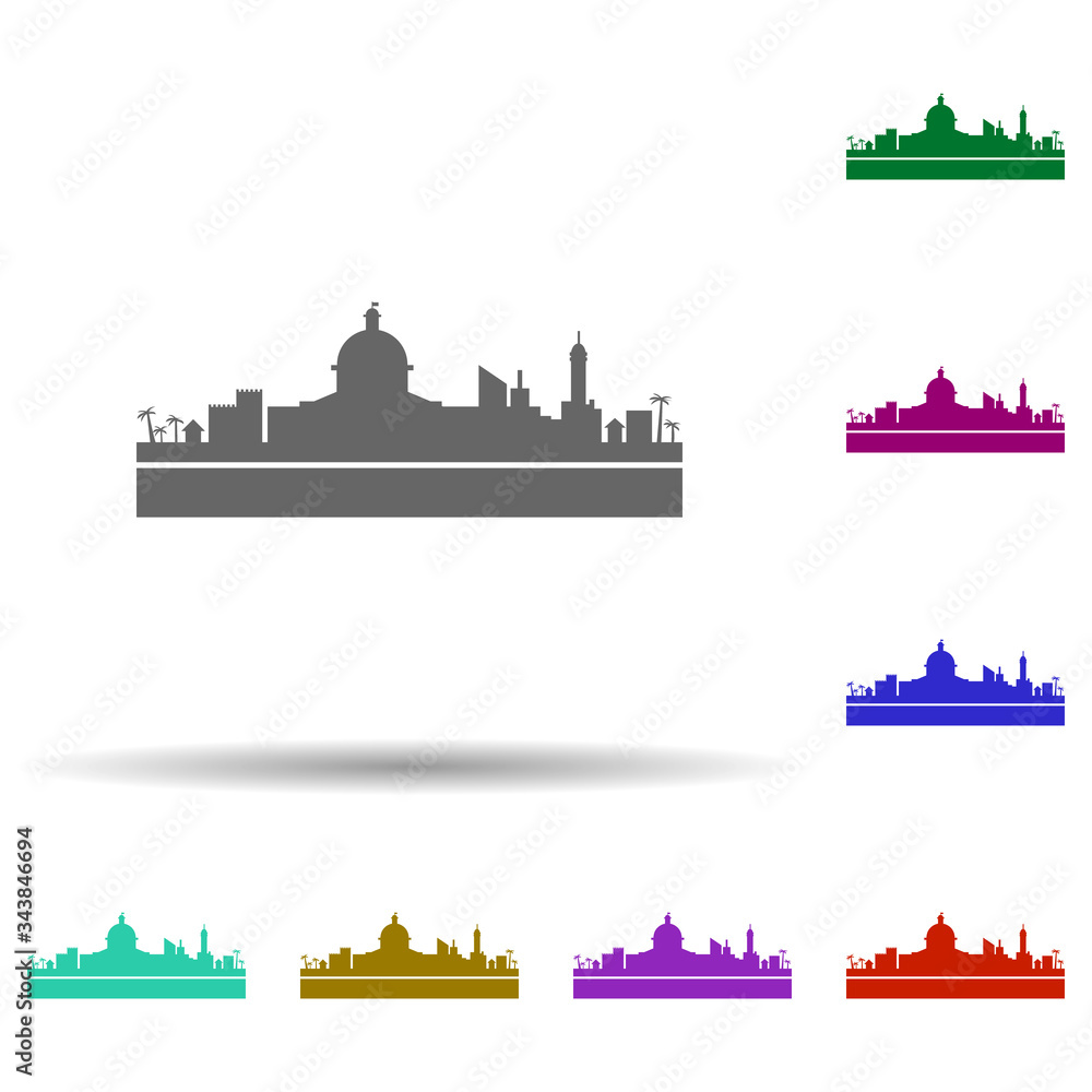 Fototapeta premium Dominican detailed skyline multi color icon. Simple glyph, flat vector of cities icons for ui and ux, website or mobile application