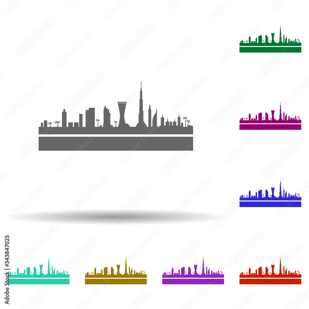Dubai detailed skyline multi color icon. Simple glyph, flat vector of cities icons for ui and ux, website or mobile application