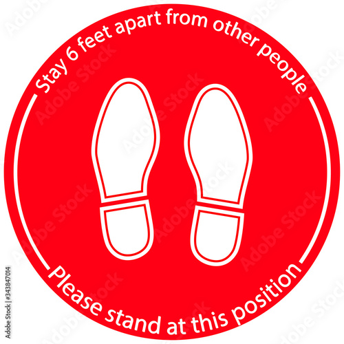 Foot Symbol Marking the standing position, the floor as markers for people to stand 6 feet apart, the practices put in place to enforce social distancing, vector illustration