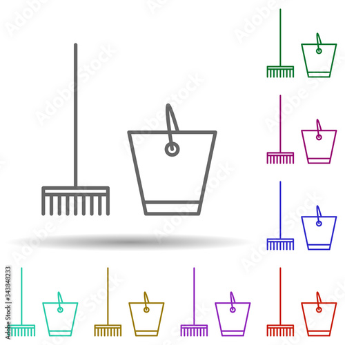 Mop and bucket multi color icon. Simple thin line, outline vector of cleaning icons for ui and ux, website or mobile application