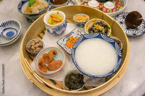 Chinese rice porridge breakfast set in restaurant, Thailand