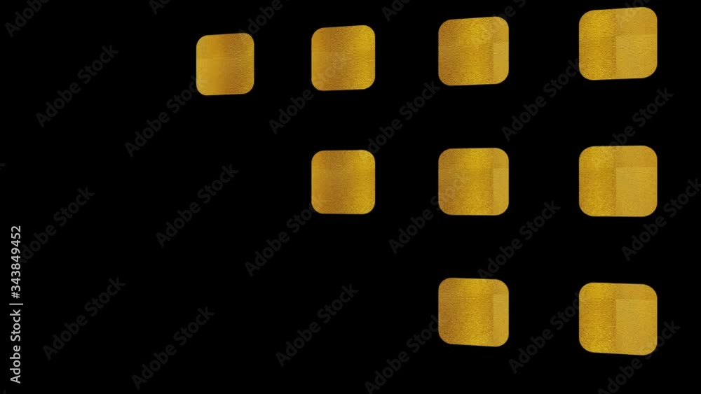 Gold Art Deco pattern on a minimal black background, tilted horizontally initially to the left then moves to the right, composed of colored shapes, in 4k 16: 9 video format. Gold Art Deco pattern on a minimal black background, tilted horizontally initially to the left then moves to the right, composed of colored shapes, in 4k 16: 9 video format.