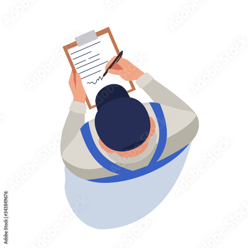 Worker with clipboard semi flat RGB color vector illustration