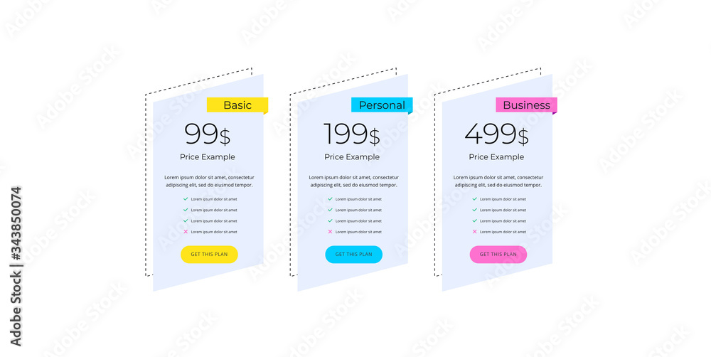 Price table concept in realistic neuromorphism vector design. Pricing or subscription plan ui web elements. Website marketing or promotion interface template. Product comparison table.