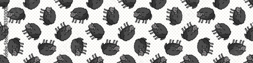 Cute black sheep cartoon seamless vector border. Hand drawn agriculture livestock. Farm animal all over print on check background. Wooly ewe backdrop. 
